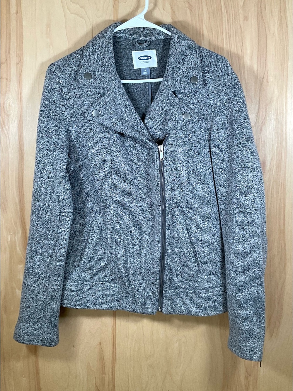 Old Navy Gray Marl Sweater Fleece Moto Jacket - EUC